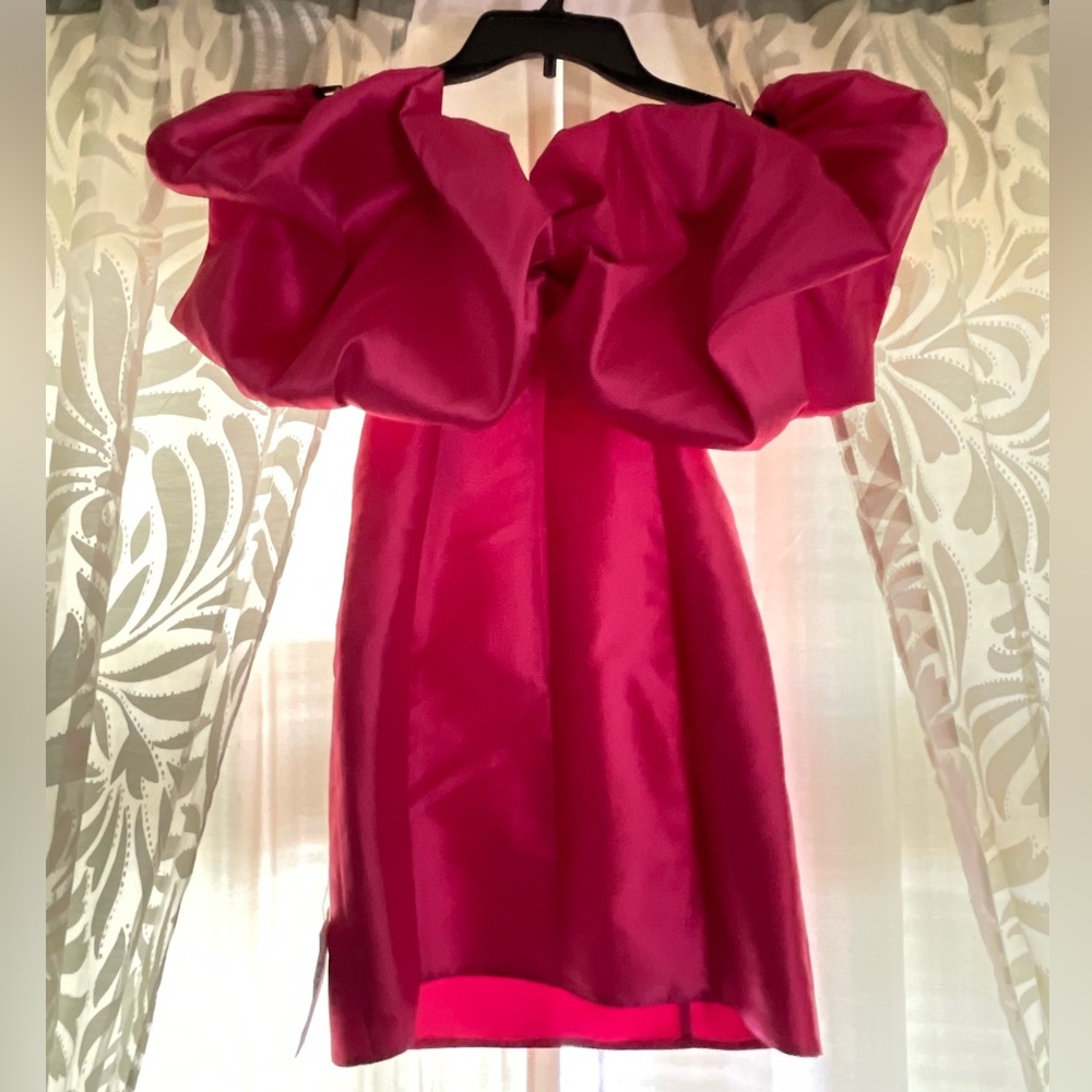 ASOS LUXE bubble bardot satin mini dress in pink - Picture 4 of 6